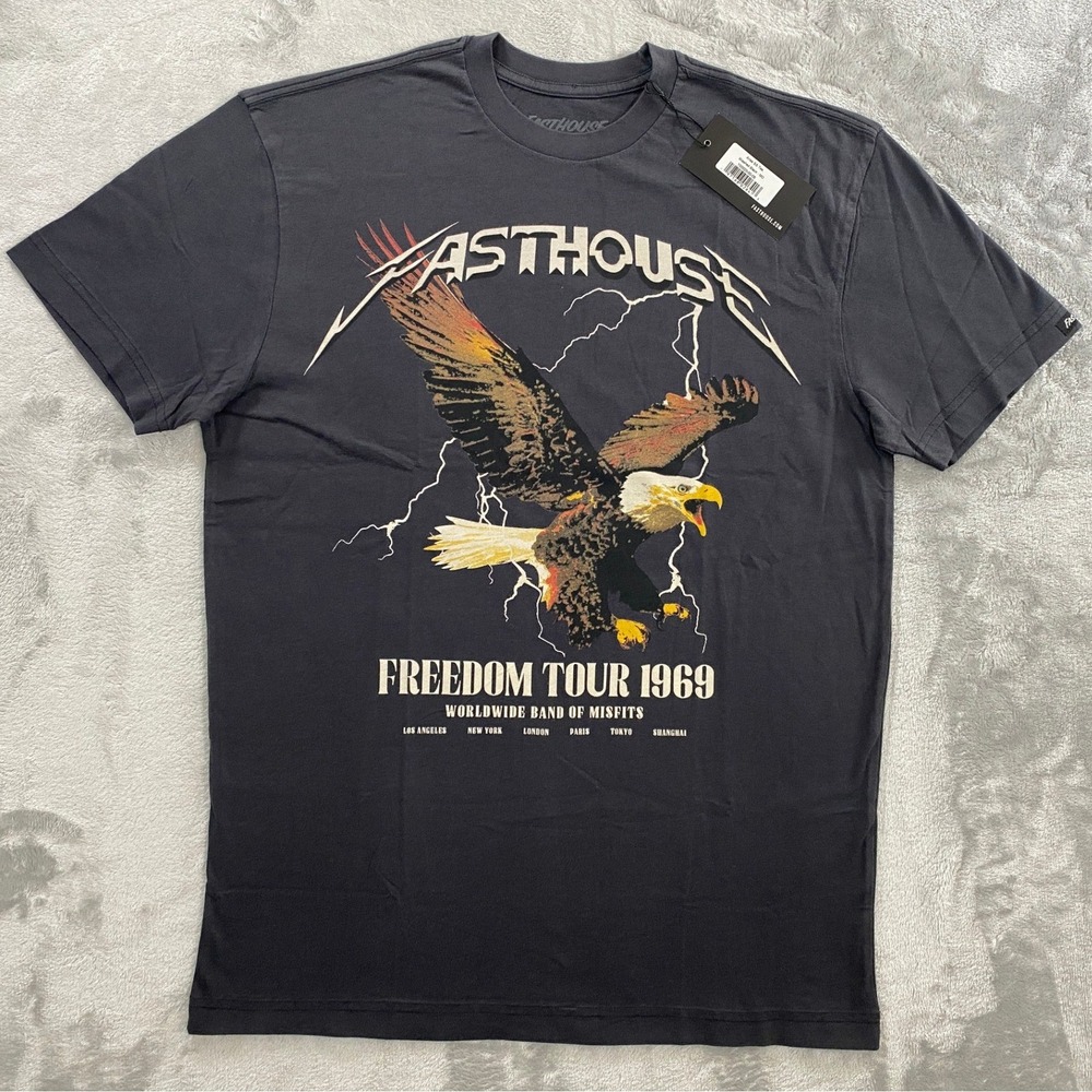Fasthouse Arise SS Tee Mens MD Washed Black Freedom Tour Eagle Motocross Shirt
